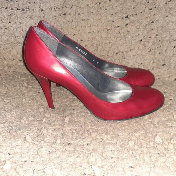 STUART WEITZMAN-Metallic Ruby Red Patent Leather Pumps-Sz 8M-Excellent - Picture 4 of 8